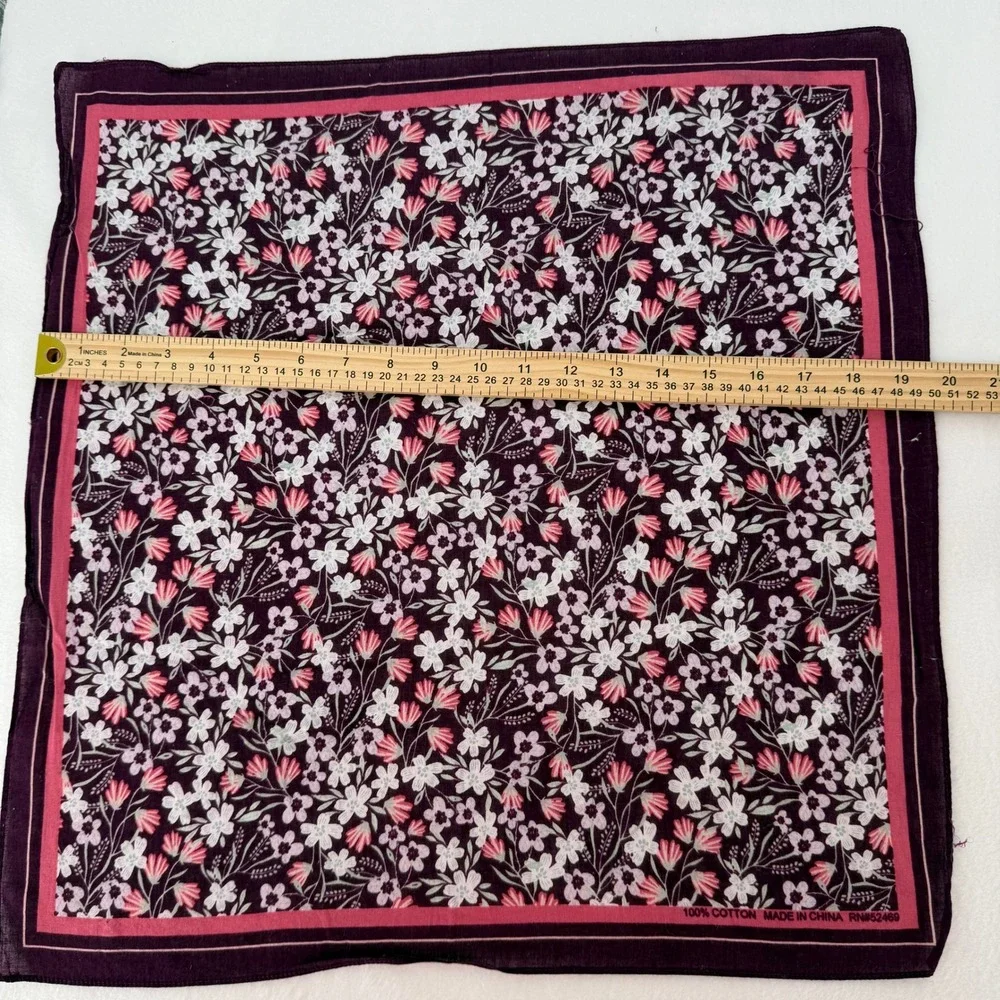 Vintage Burgundy Floral‎ Cotton Bandanna Scarf Wildflower Print RN52469